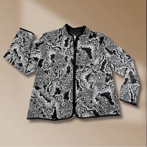 JBS Women Women's Size 2X Black & White Paisley Print Clear Sparkles Top/Jacket